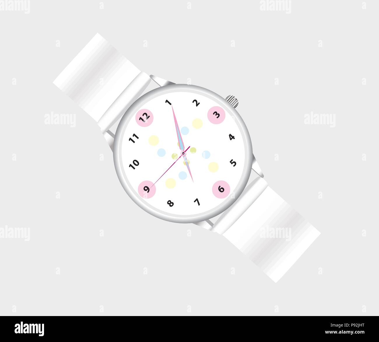 Montre-bracelet blanc avec motif sur le visage Illustration de Vecteur