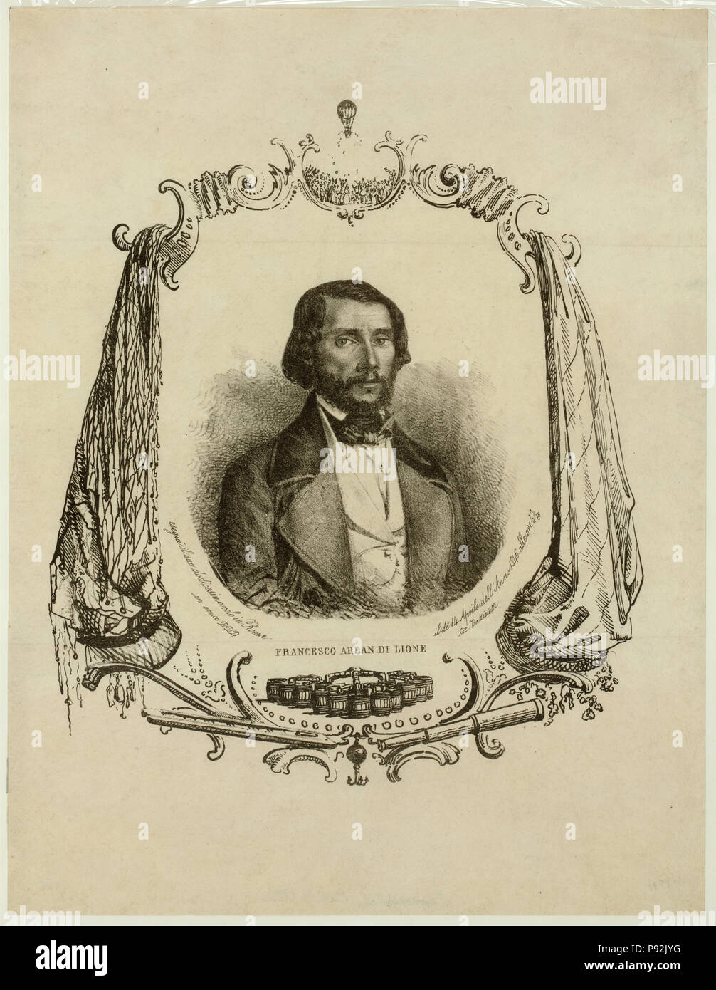 Arban Francesco di Lione -aéronaute français, Francesco Arban, commémorant son 12e vol, 1846 Banque D'Images