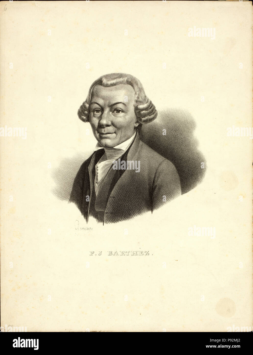 Tête-et-épaules portrait de chercheur scientifique P.J. Barthez, dont les études de la locomotion a servi comme un précurseur à l'étude de l'aérodynamique. ca. 1800 Banque D'Images