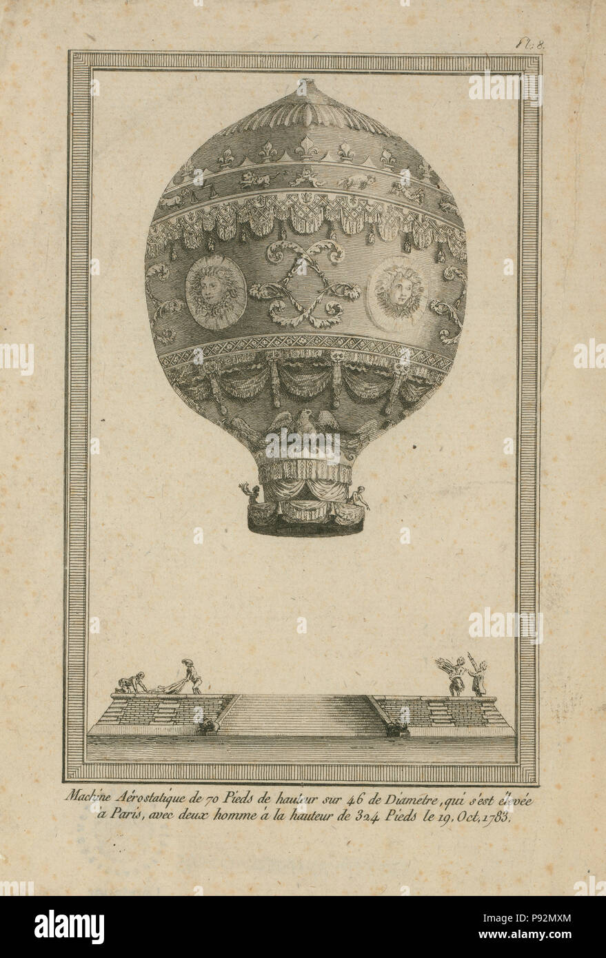 Ballon ornés utilisés par Jean François Pilâtre de Rozier et Girond de Villette dans une ascension en ballon captif de Paris, le 19 octobre 1783, atteignant une altitude de 330 pieds Banque D'Images