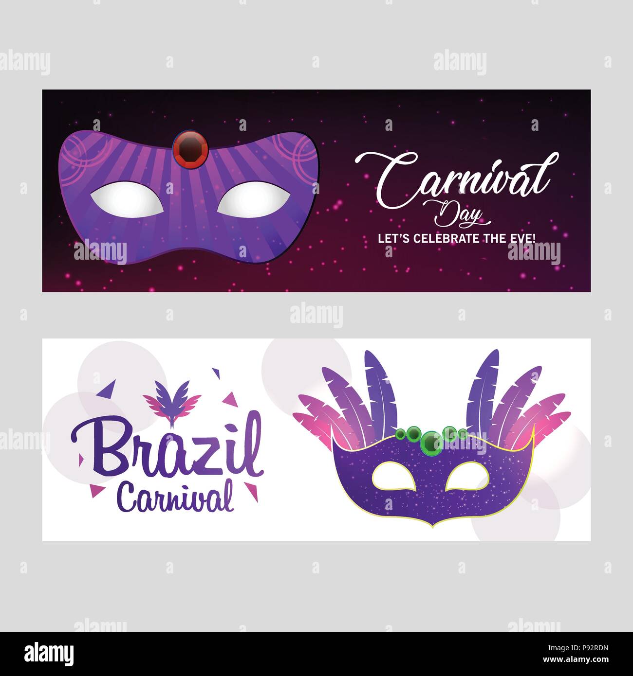 Joyeux Carnaval brésilien 24. Bandeaux de couleur violet et blanc avec des  typographies créatives et pourpre des masques. Pour la conception web et  l'interface d'application, al Image Vectorielle Stock - Alamy