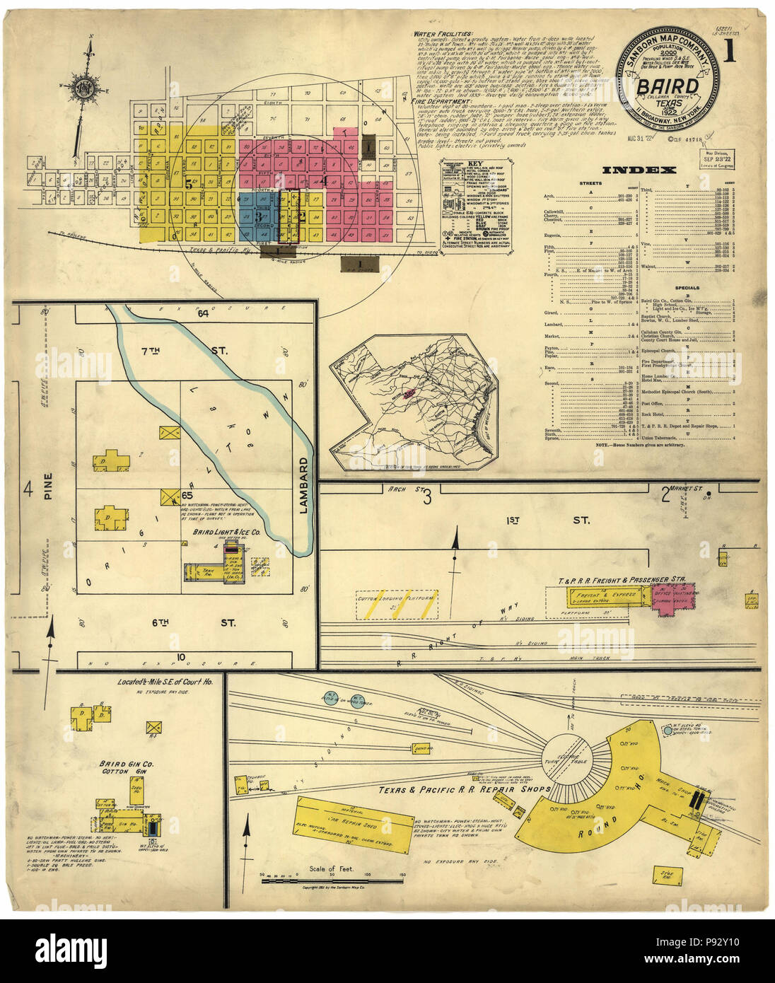 491 La carte d'assurance-incendie Sanborn de Baird, Callahan Comté (Texas). LOC sanborn08416 010-1 Banque D'Images