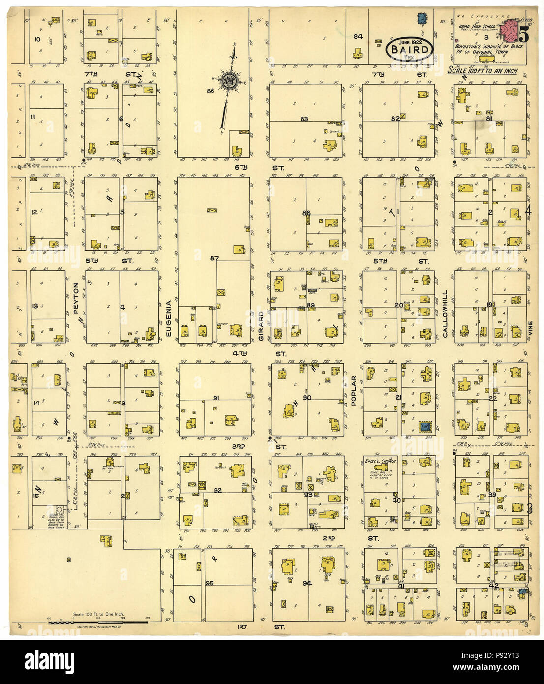 491 La carte d'assurance-incendie Sanborn de Baird, Callahan Comté (Texas). LOC sanborn08416 010-5 Banque D'Images