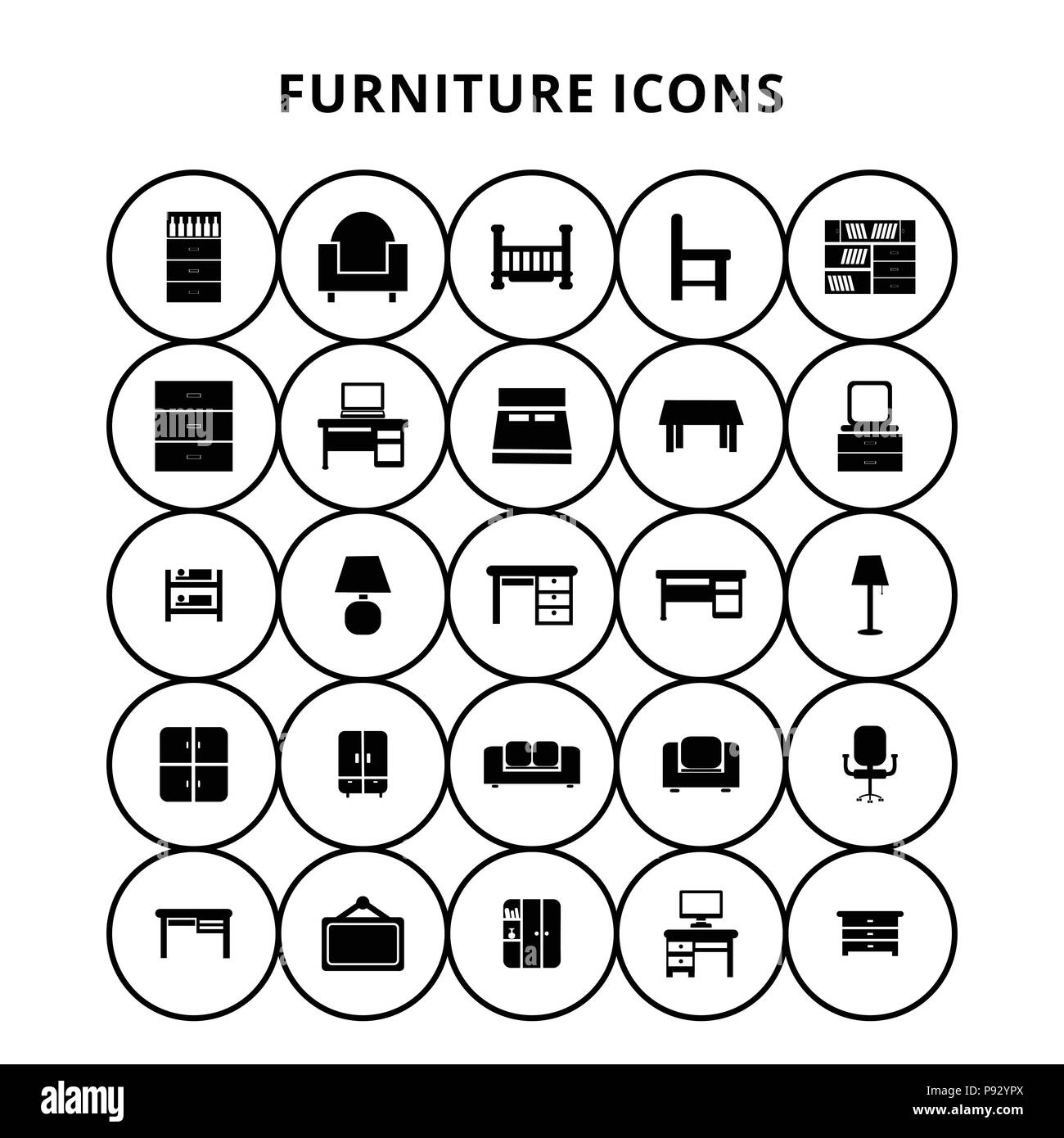 Icônes de meubles. Pour la conception web et l'interface d'application, aussi utile pour l'infographie. Vector illustration. Illustration de Vecteur