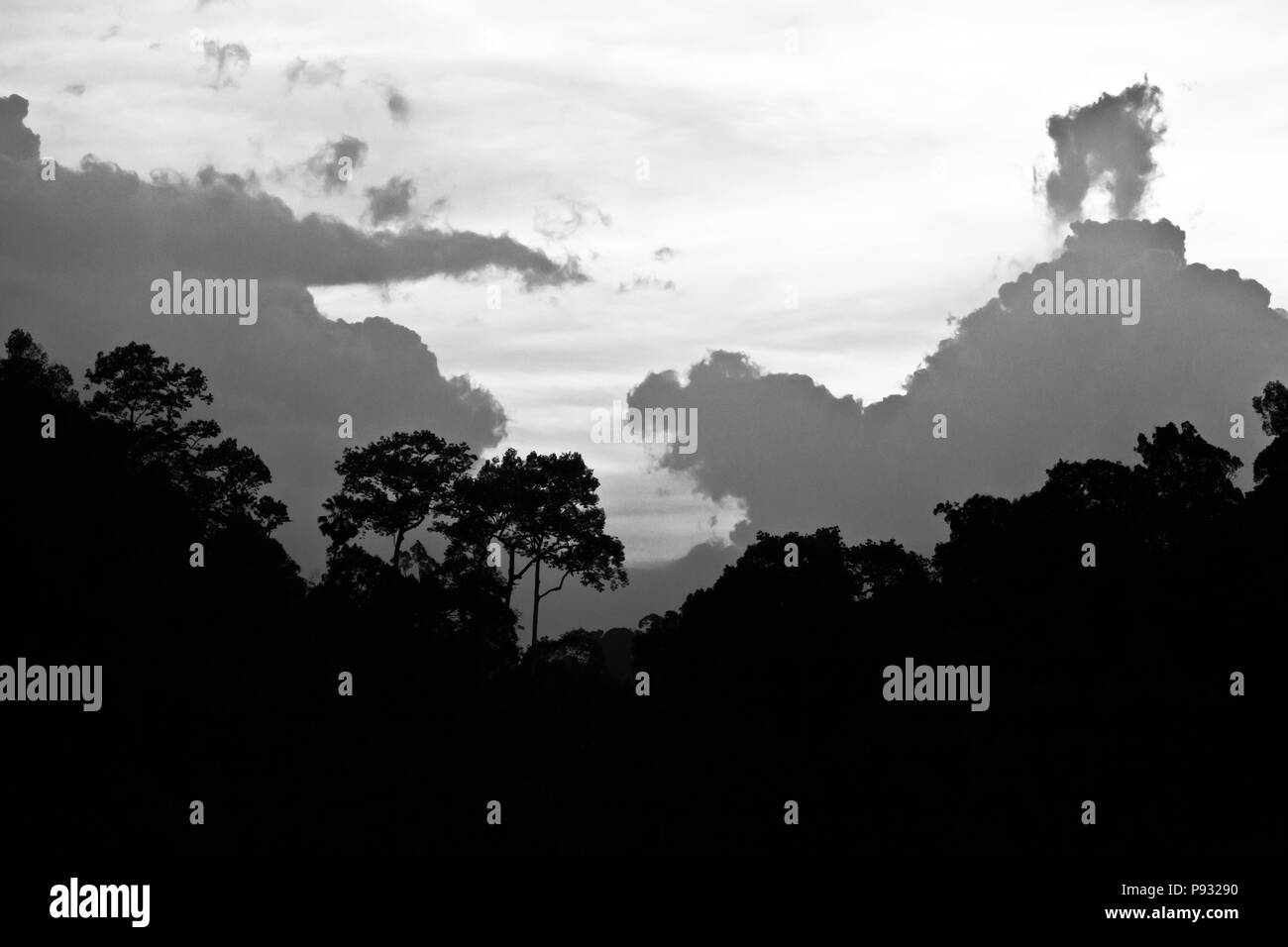 Le coucher du soleil et nuages de tempête sur le lac CHEOW FR dans Parc national de Khao Sok - Thaïlande Banque D'Images