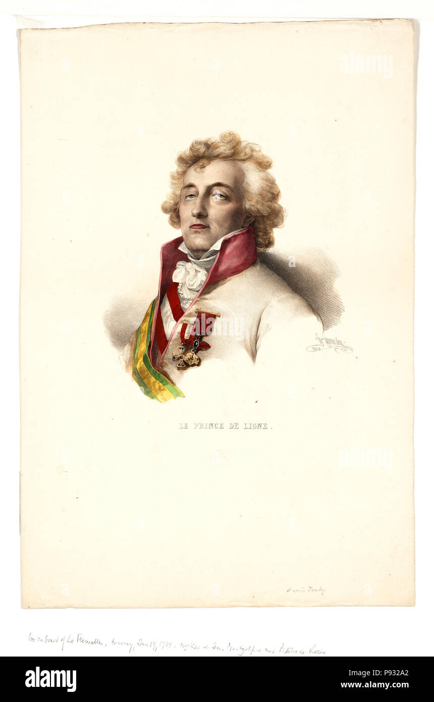 Portrait du prince de Ligne, qui était à bord de la montgolfière La Fresselle, Janvier 19, 1784, avec Joseph Montgolfier et Pilâtre de Rozier Banque D'Images