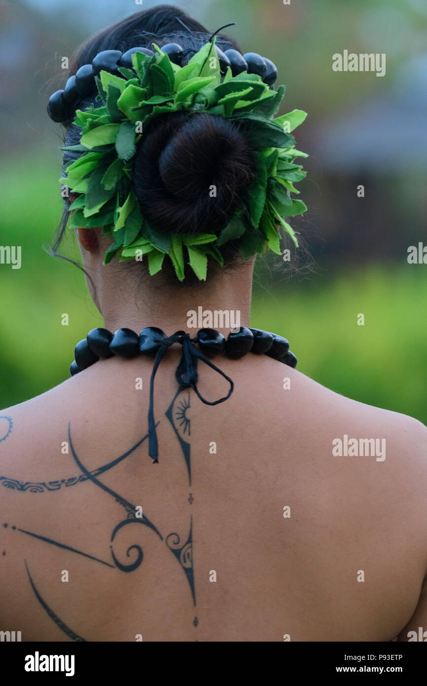 Pacifique Sud, USA, Hawaii, Big Island, Hawaii, Hula show performer Banque D'Images