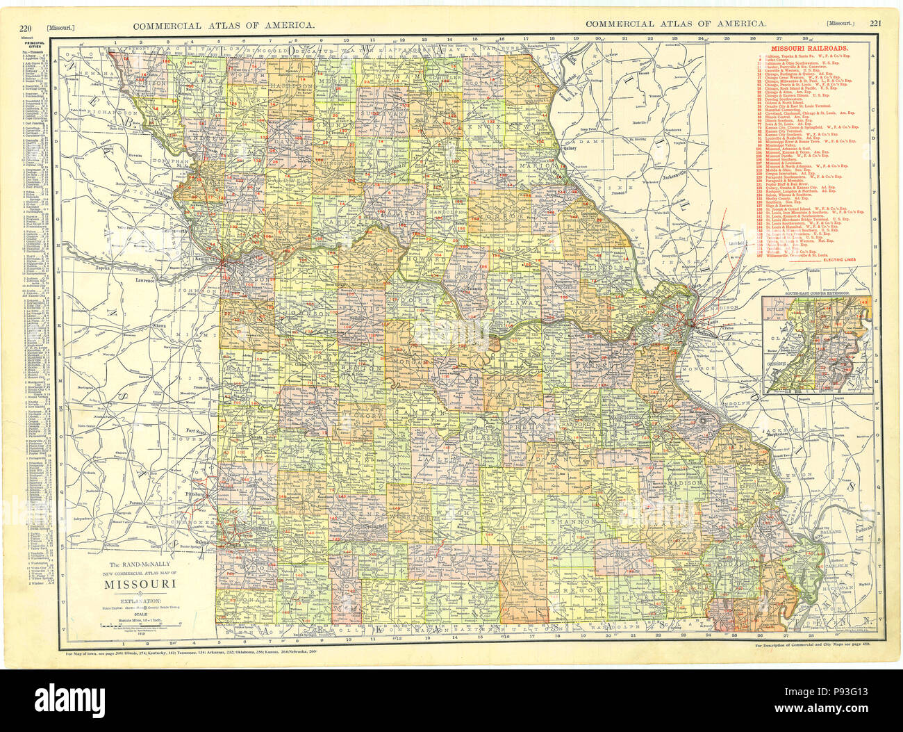 1913 Carte du Missouri Banque D'Images