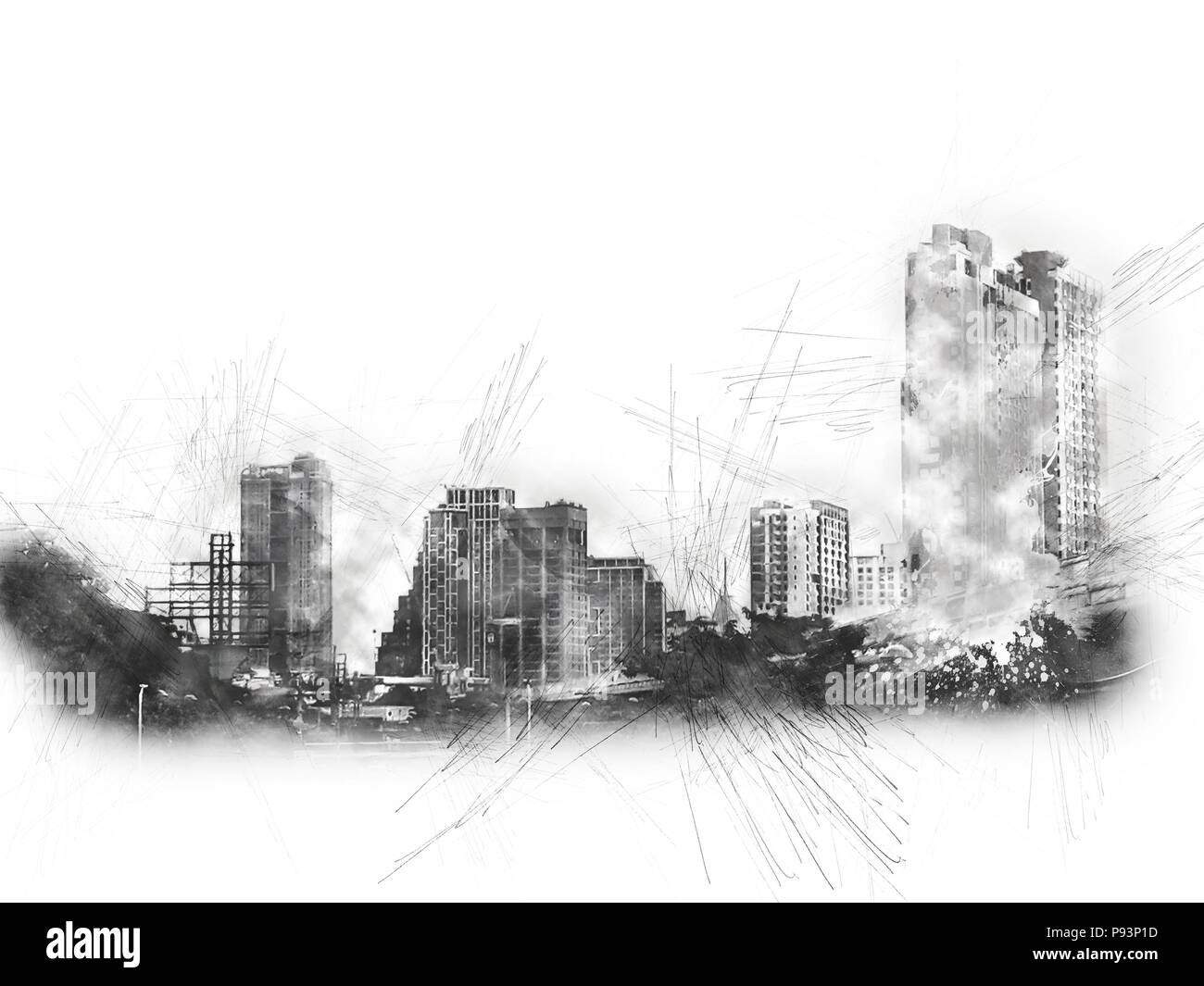 Résumé s'appuyant sur fond de peinture à l'aquarelle. Illustration numérique sur la ville de brosse l'art. Banque D'Images