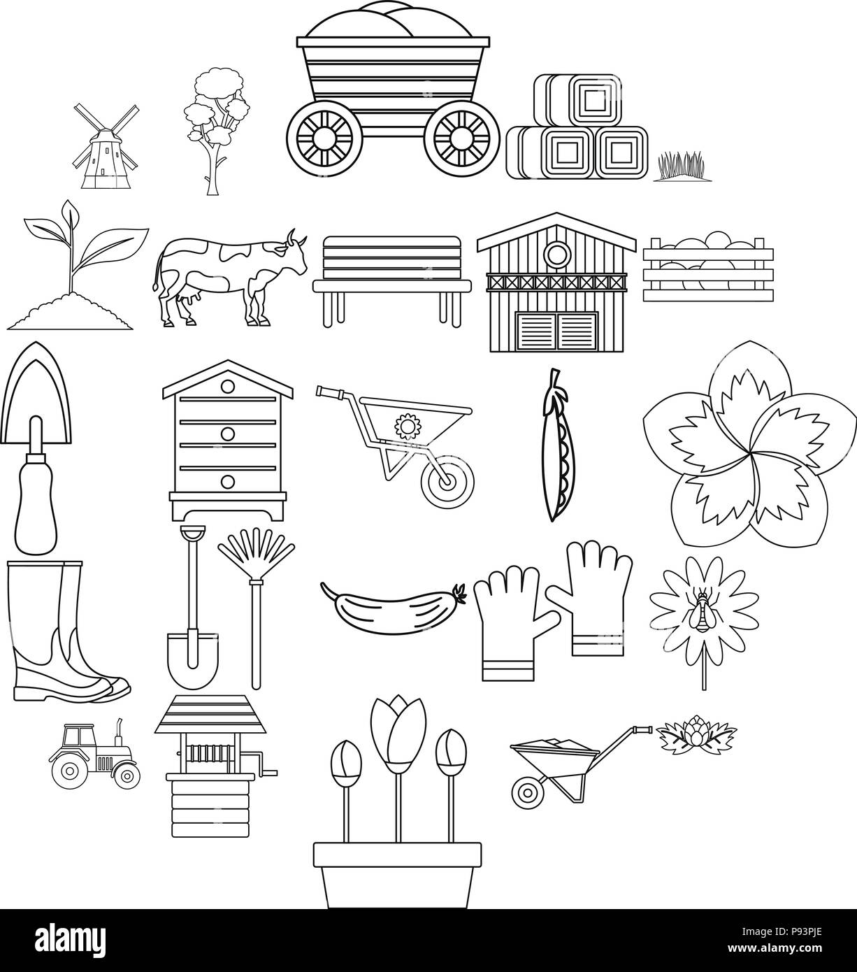 Homestead icons set style du contour, Illustration de Vecteur