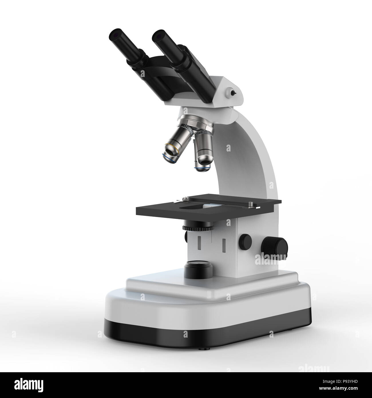 Le rendu 3D microscope ou instrument optique sur fond blanc Banque D'Images