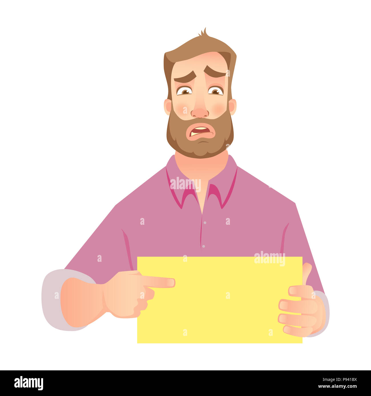 Homme tenant le papier vierge. Points d'affaires frustrés de bannière. illustration set Banque D'Images