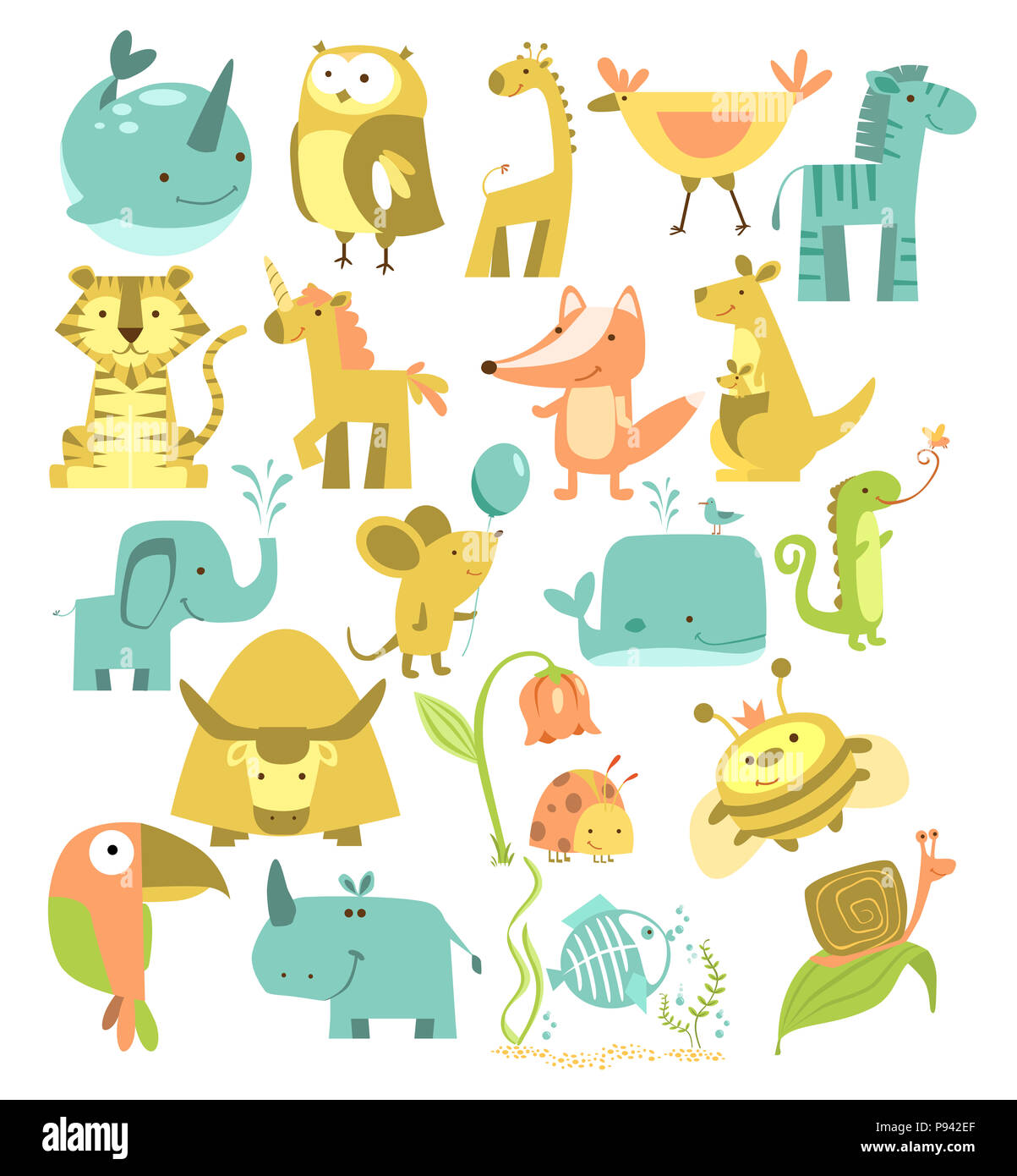 Ensemble d'animaux. Cute cartoon animaux. Illustration du Zoo Banque D'Images