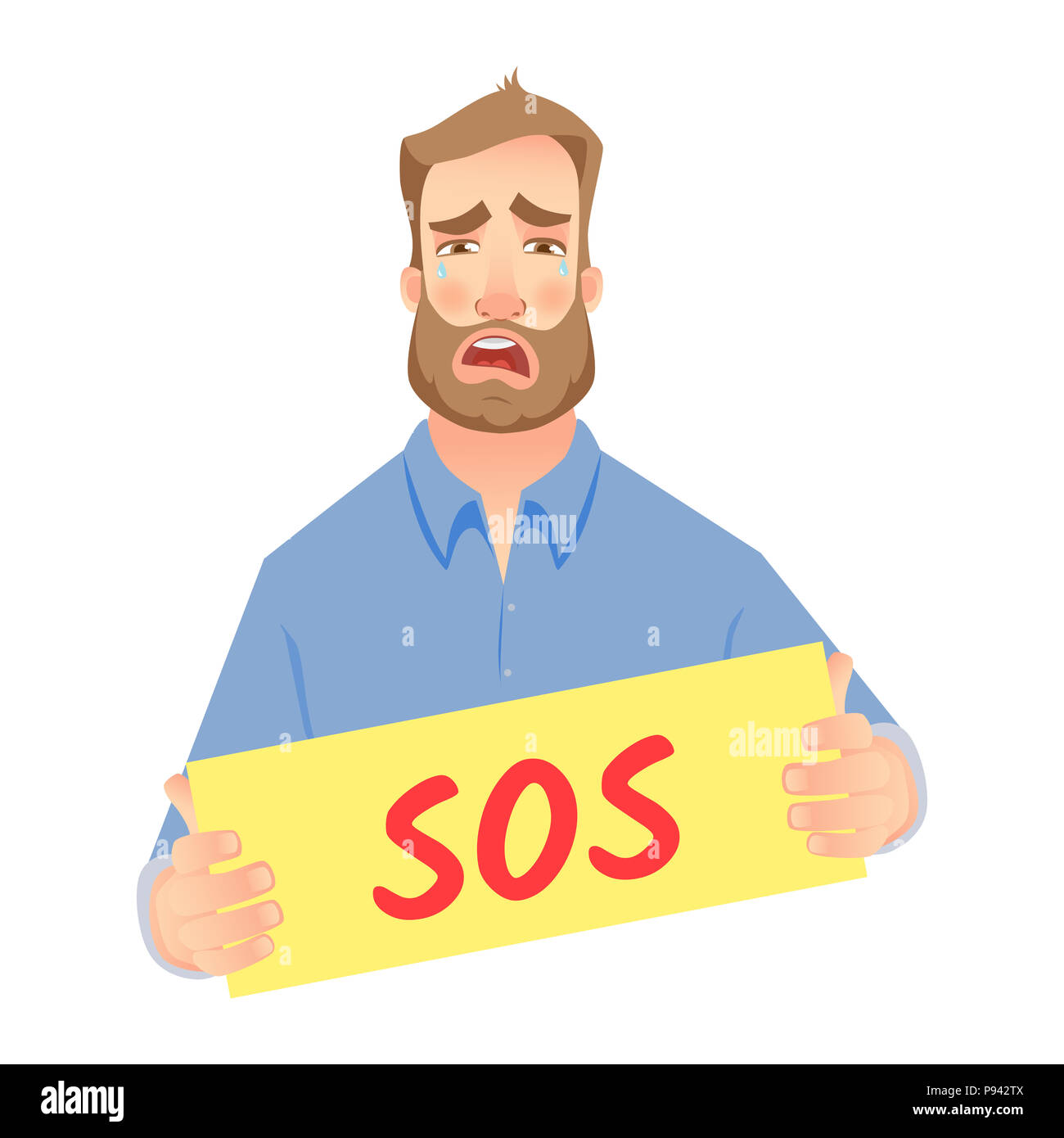 L'icône de Sos. Man holding sos signe. Aide concept illustration Banque D'Images