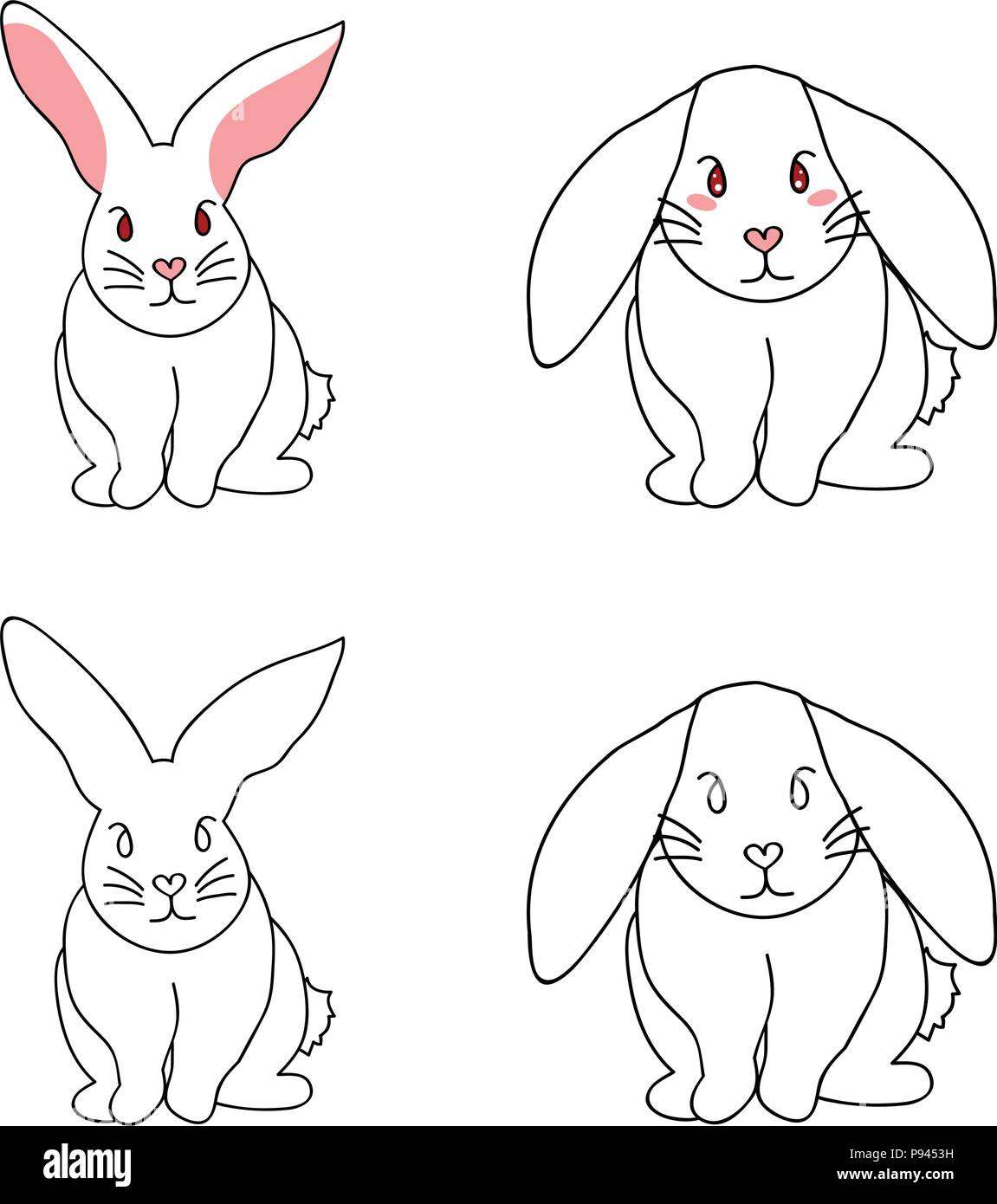 Mignon lapin blanc isolé sur fond blanc. Vector Illustration. Illustration de Vecteur