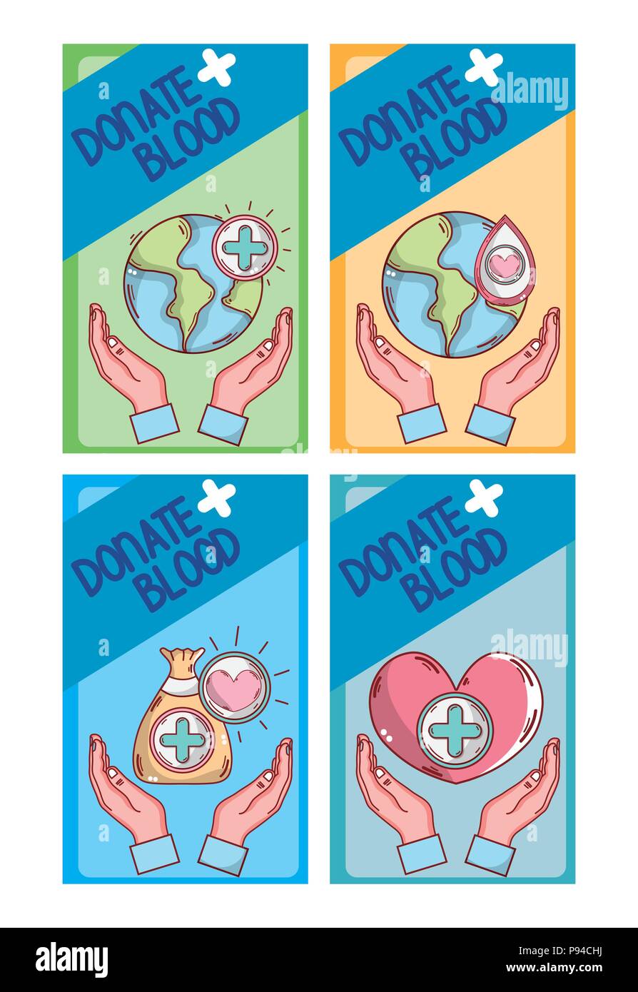 Ensemble de faire un don de sang cartes caricatures vector illustration graphic design Illustration de Vecteur