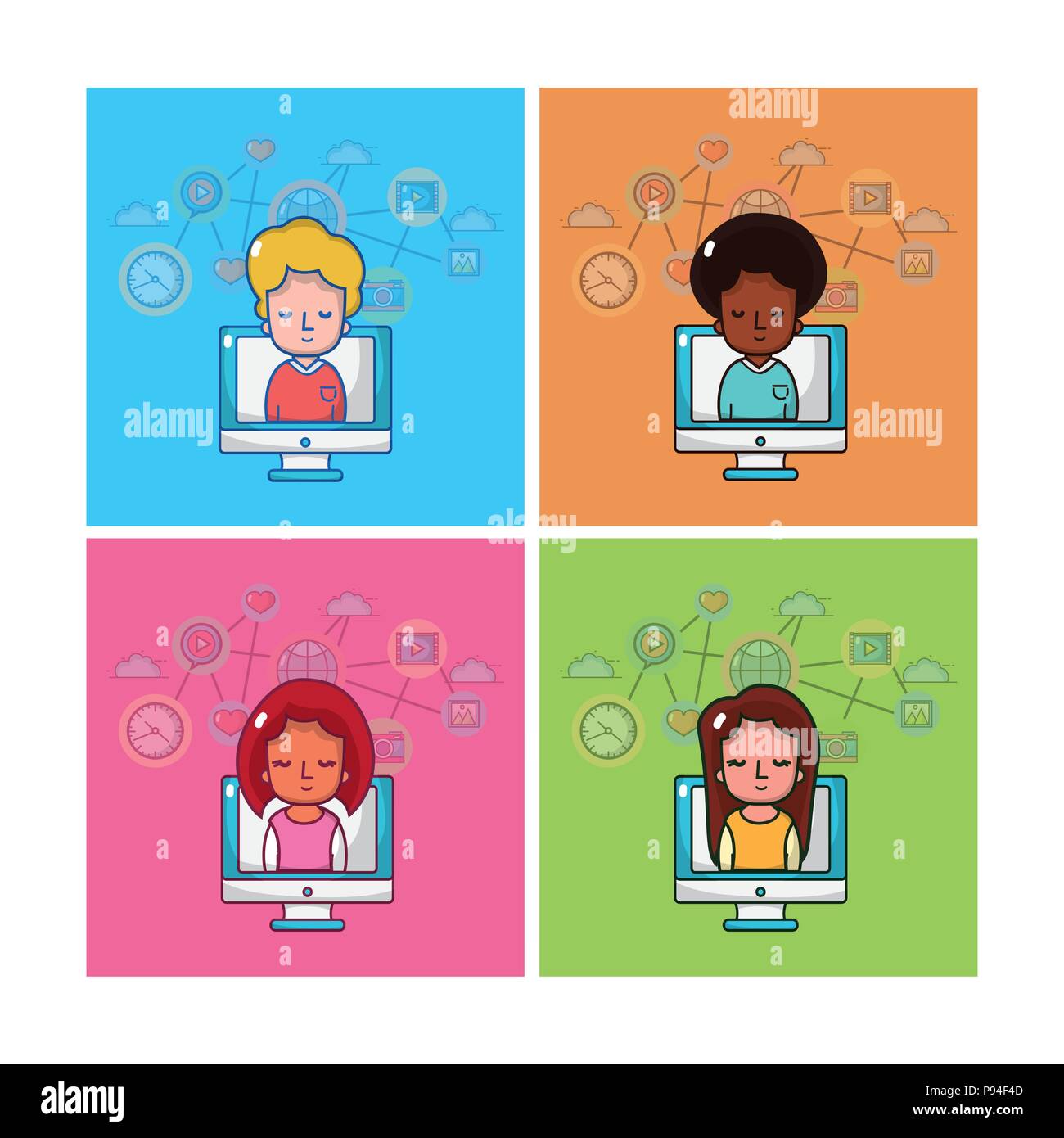 Les jeunes et les médias sociaux Illustration de Vecteur
