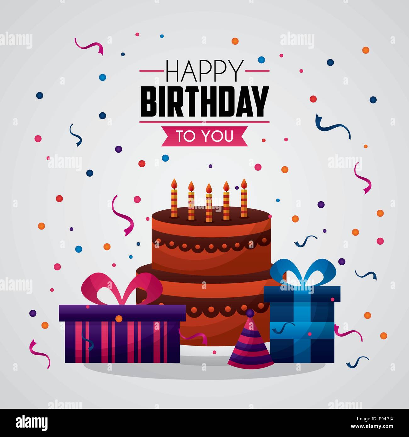 Joyeux Anniversaire Carte Trois Boites Cadeau Chocolat Gateau Histoire Illustration Vectorielle Serpentine Image Vectorielle Stock Alamy