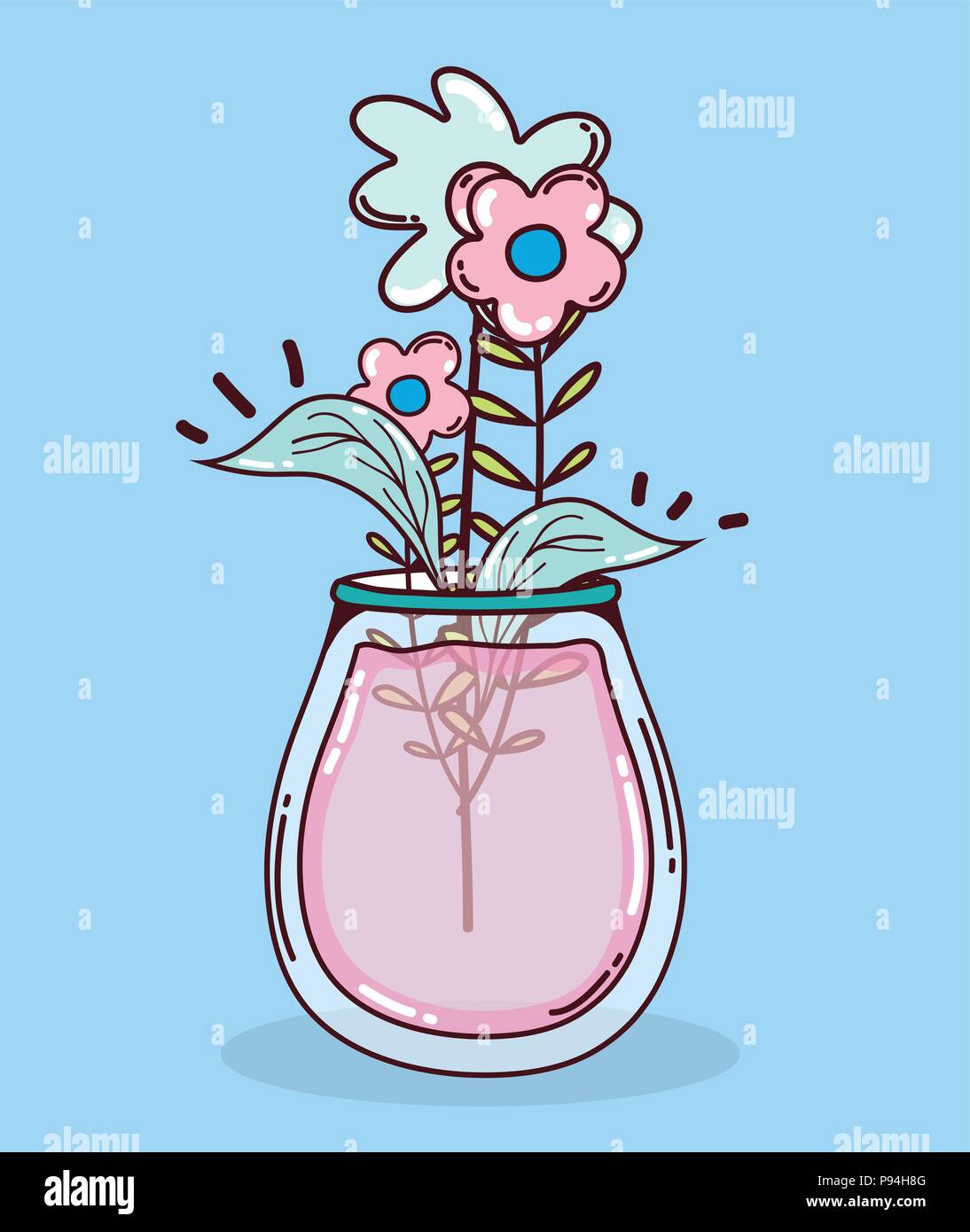 Bouquet fleurs en pot Mason Illustration de Vecteur