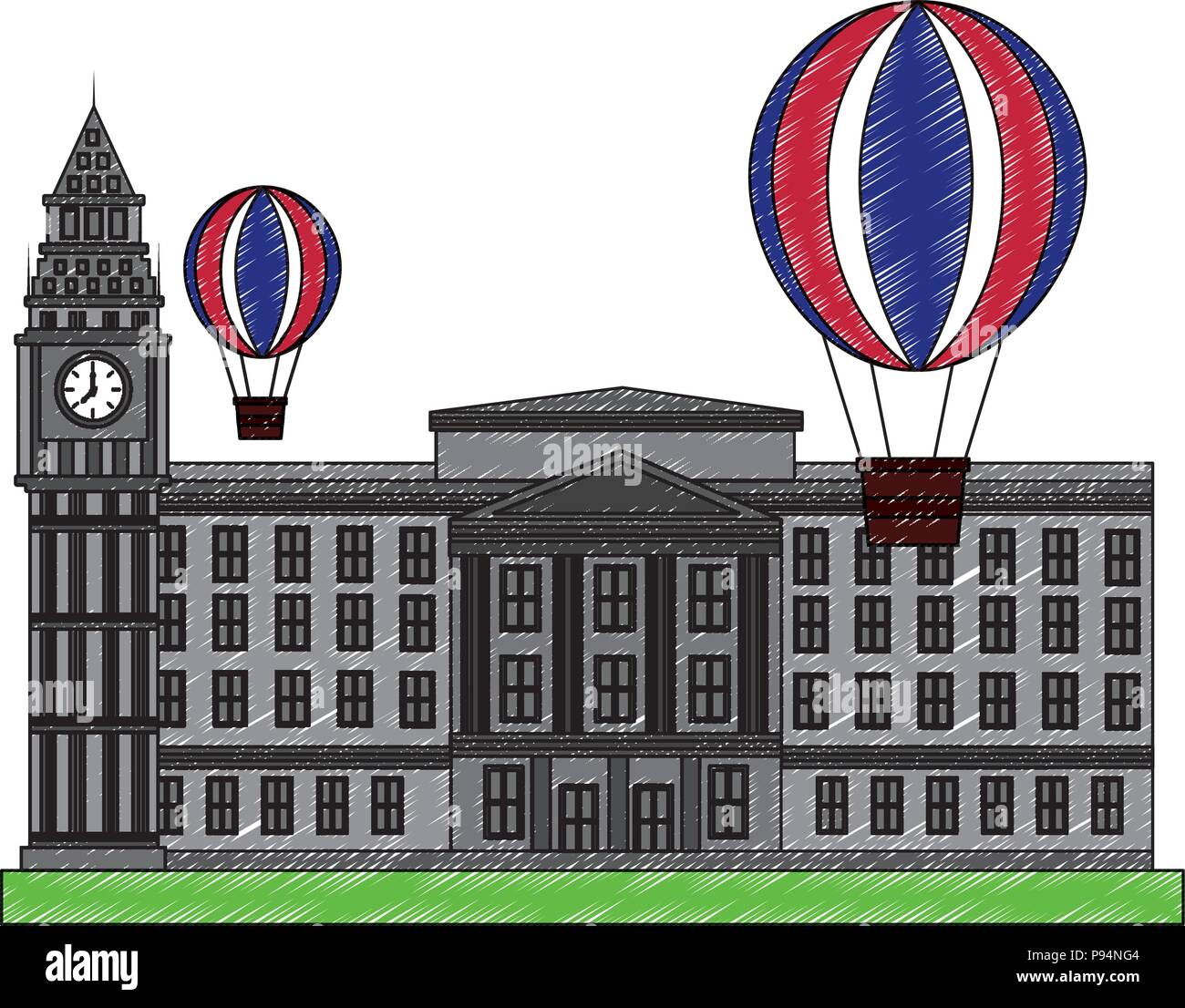 Buckingham palace hot air ballon drapeau angleterre Illustration de Vecteur