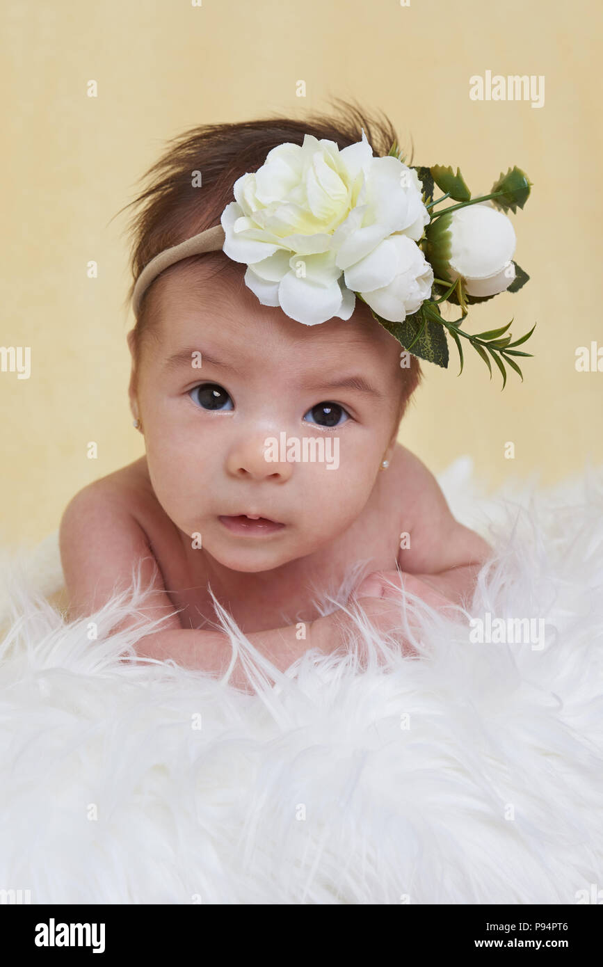 Portrait de bébé nouveau-né dans l'arrière-plan de pose couverture moelleux Banque D'Images