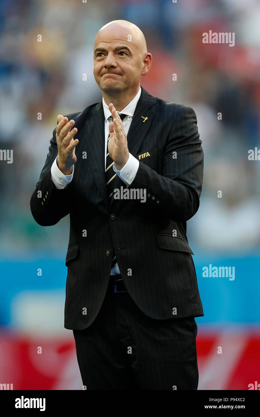 Saint-pétersbourg, Russie, 14 juillet 2018. Le Président de la FIFA, Gianni Infantino après la Coupe du Monde FIFA 2018 la troisième place match Play-Off entre la Belgique et l'Angleterre à Saint Petersbourg Stadium le 14 juillet 2018 à Saint-Pétersbourg, en Russie. (Photo de Daniel Chesterton/phcimages.com) : PHC Crédit Images/Alamy Live News Banque D'Images