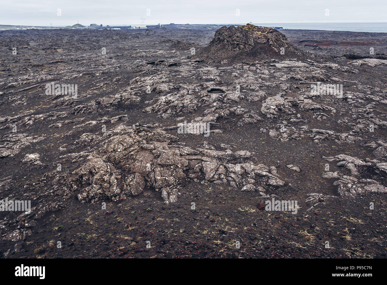 Paysage de Stampar zone volcanique de Reykjanes UNESCO Global Geopark en Reykjanesskagi - péninsule du Sud, Islande Banque D'Images