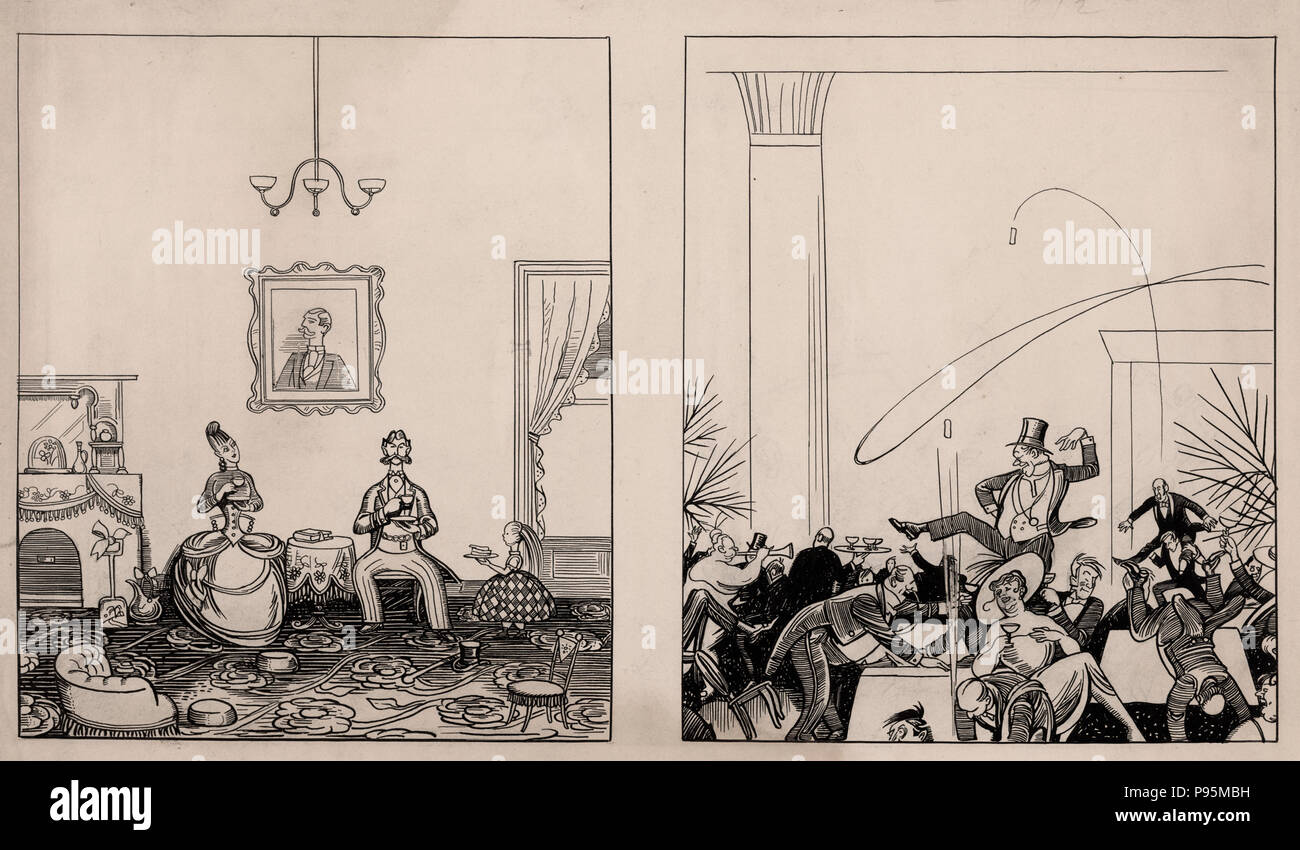 Dessin Anime A Deux Le Panneau Affiche Une Bonne 1867 Famille Victorienne Pere Mere Et