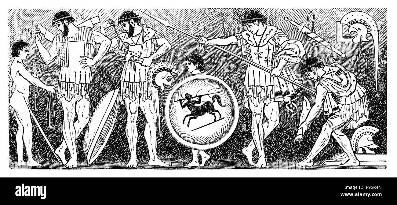 Prépare les guerriers grecs. Après un grenier photo vase, 1899 Banque D'Images