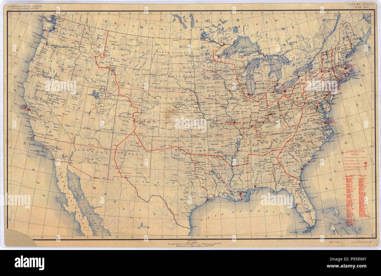 Carte des États-Unis montre les districts de l'Agence et l'emplacement des bureaux régionaux ca 1936-1946 Banque D'Images