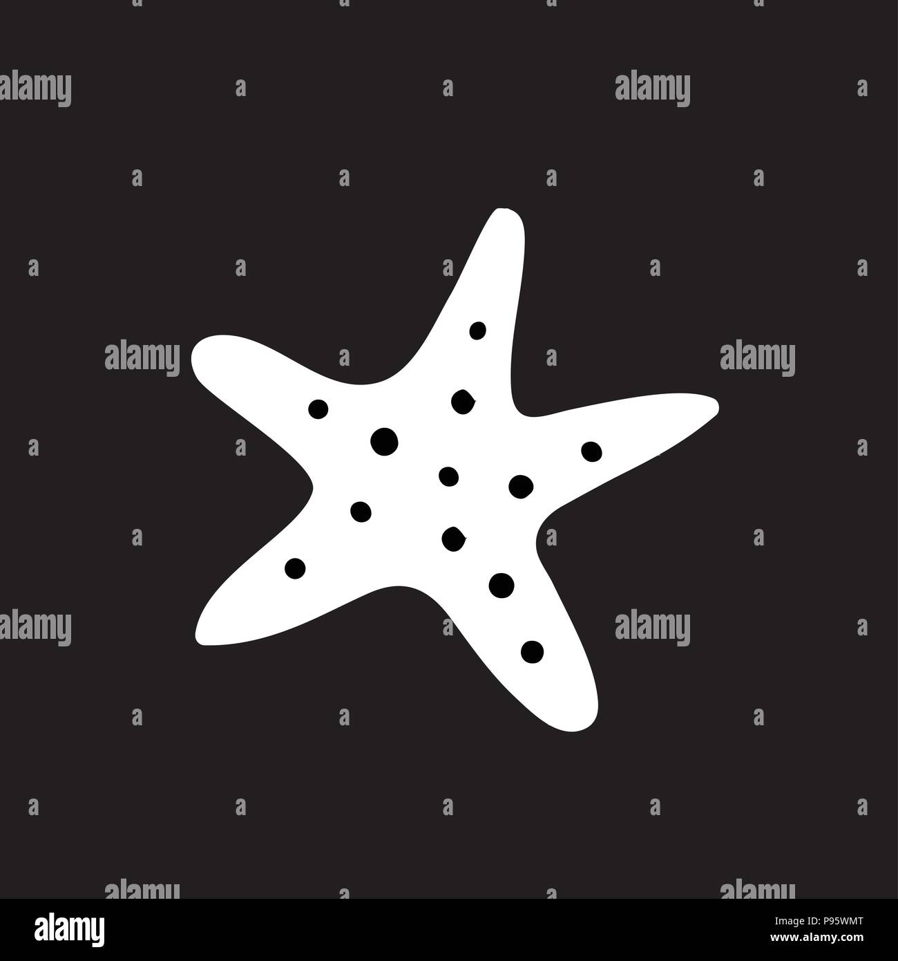 Vector illustration silhouette blanche de l'icône de l'étoile de mer isolé sur fond noir. Illustration de Vecteur