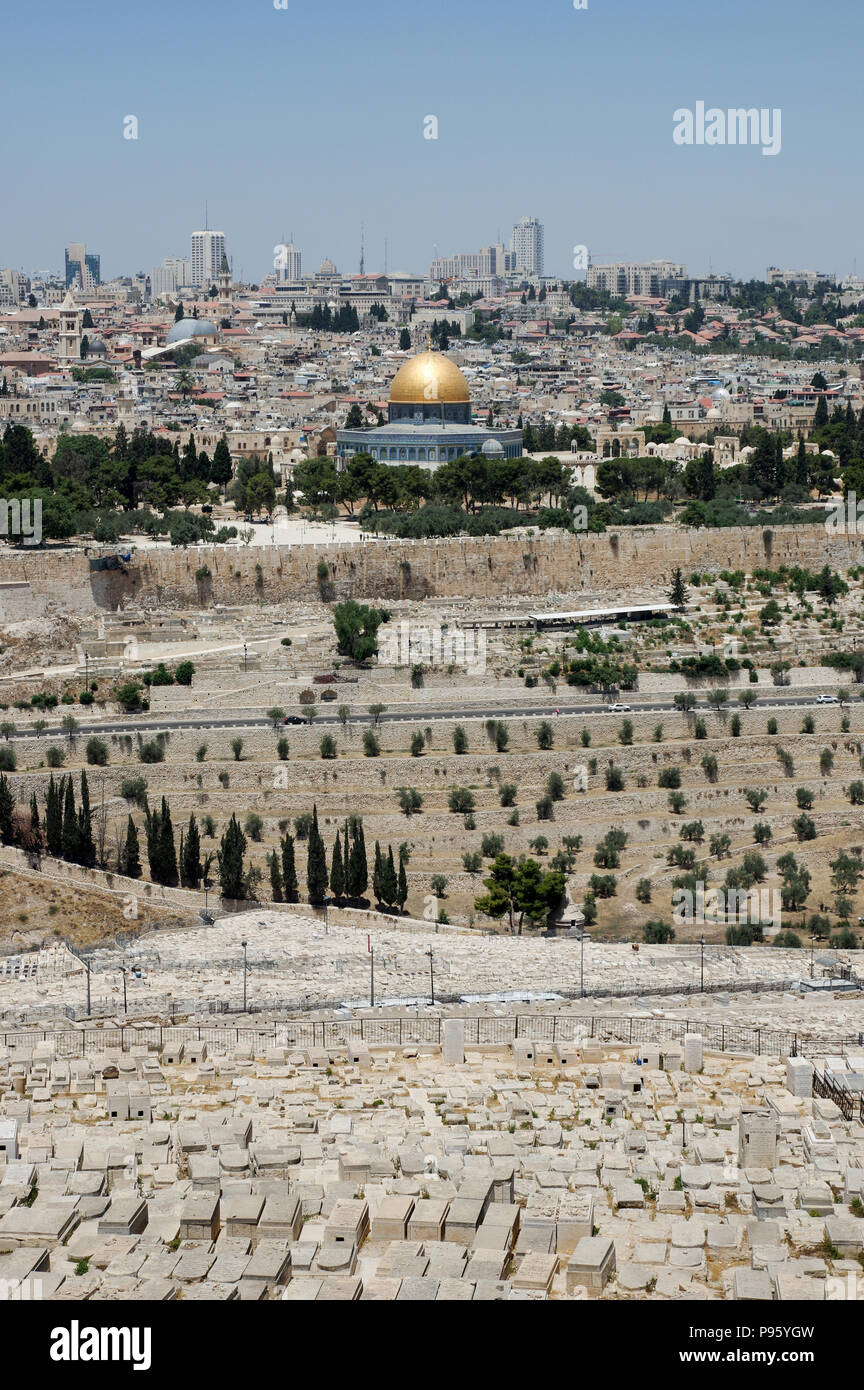 Vue sur Jérusalem depuis le mont des Oliviers (Israël) Banque D'Images
