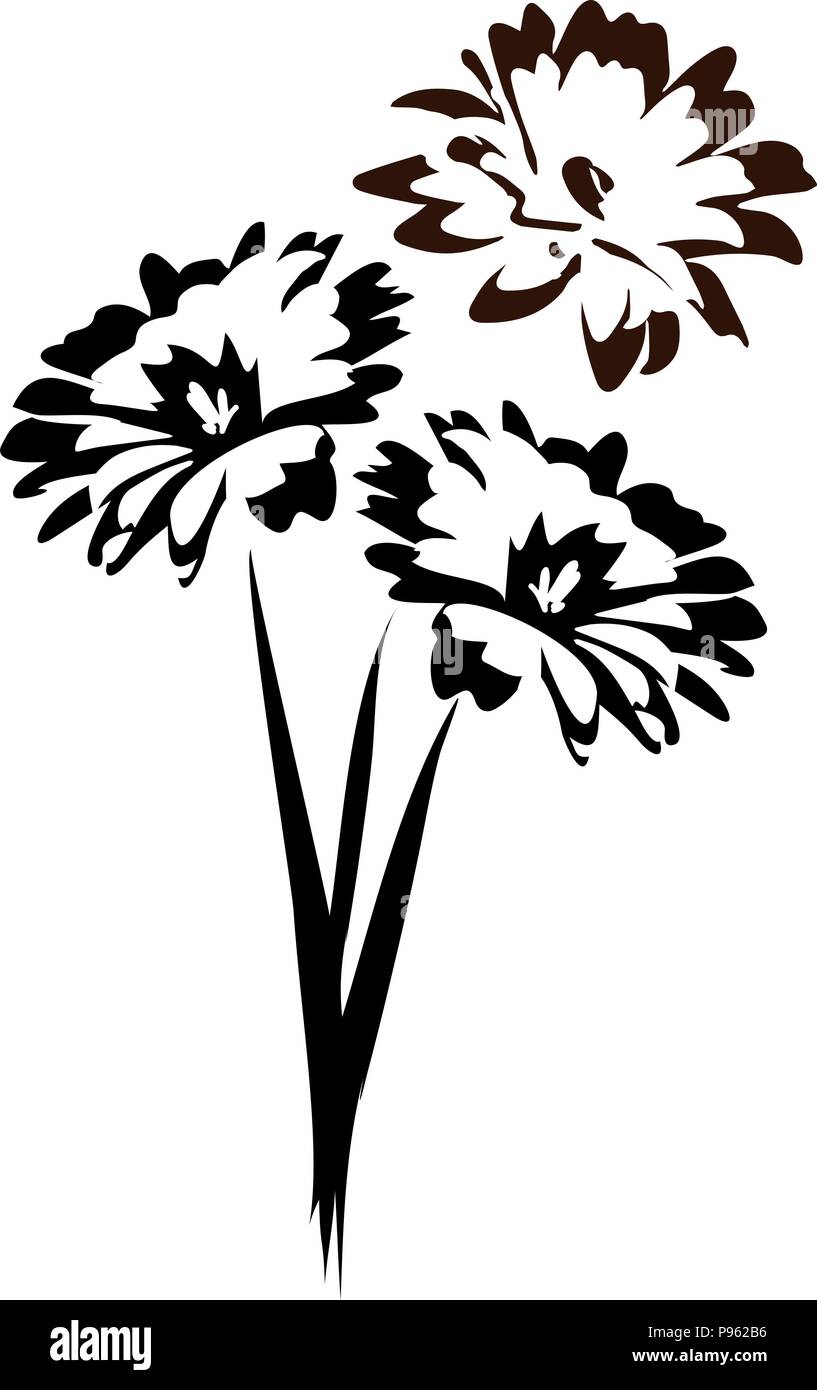 Vector Floral Design De Fleurs Monochromes Noir Et Blanc