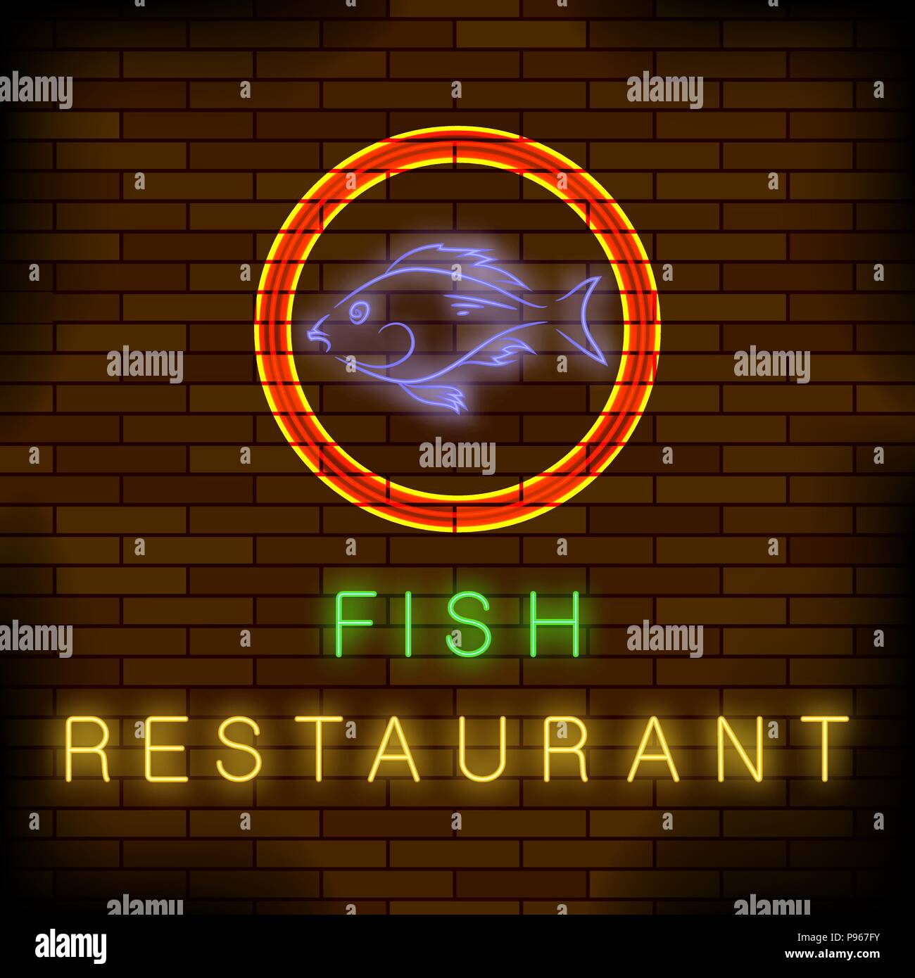 Restaurant de poisson Neon Sign Illustration de Vecteur