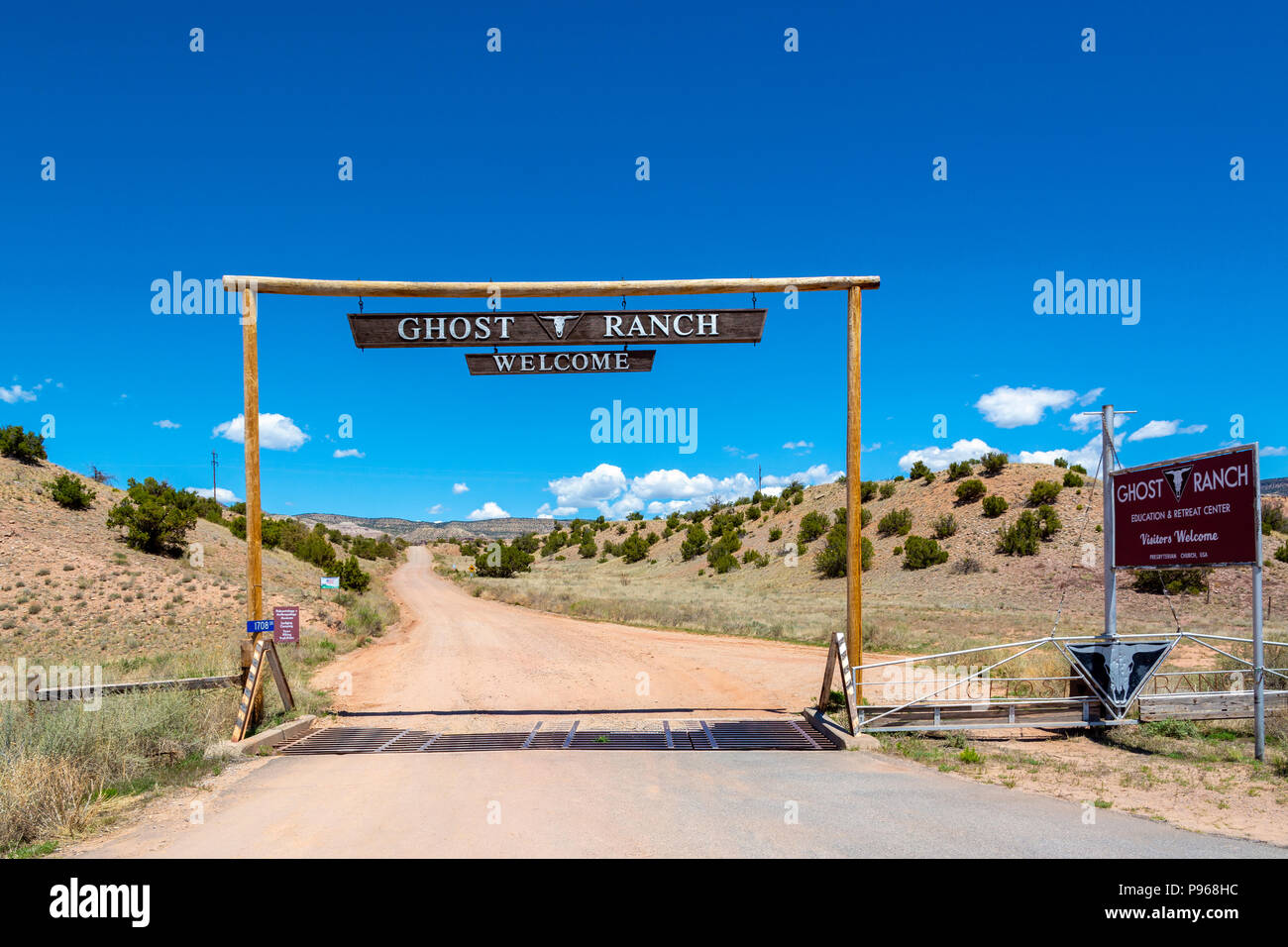 Nouveau Mexique, Rio Arriba Comté, Ghost Ranch, porte d'entrée Banque D'Images