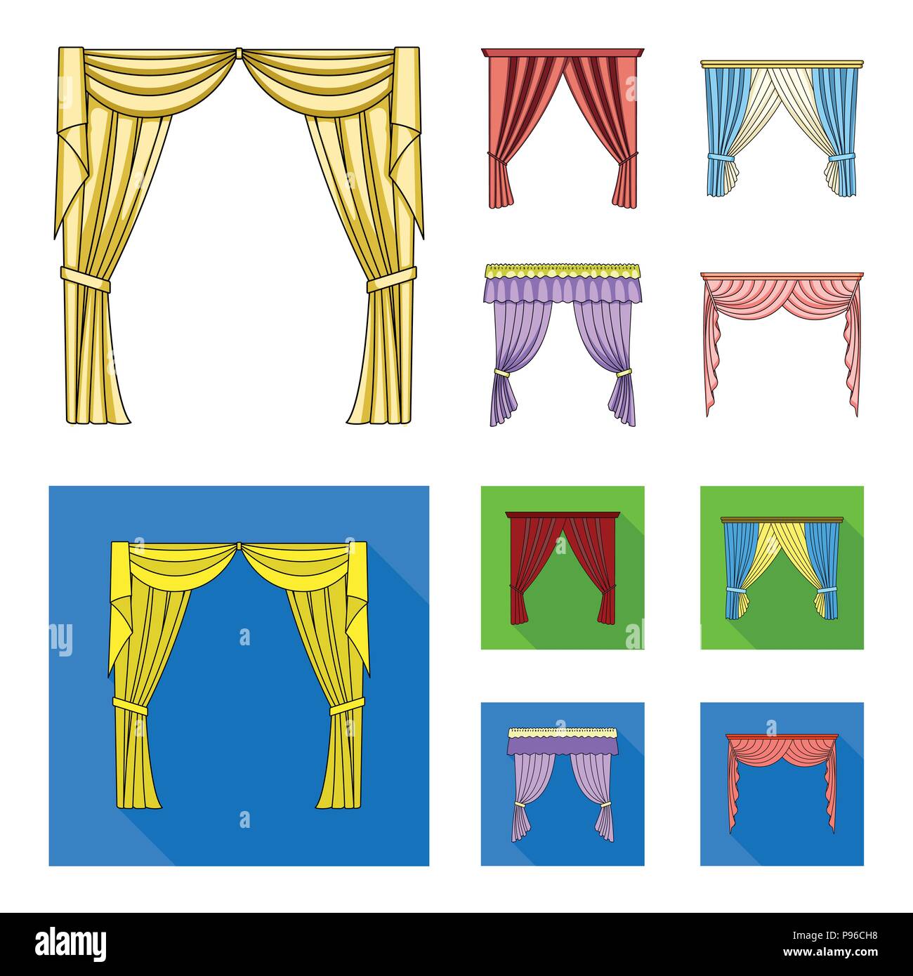 Différents types de rideaux de fenêtre rideaux.set collection icônes de ...