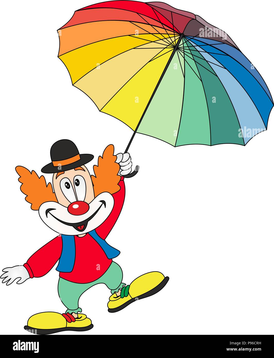 Cartoon funny clown tenant un parapluie Banque D'Images