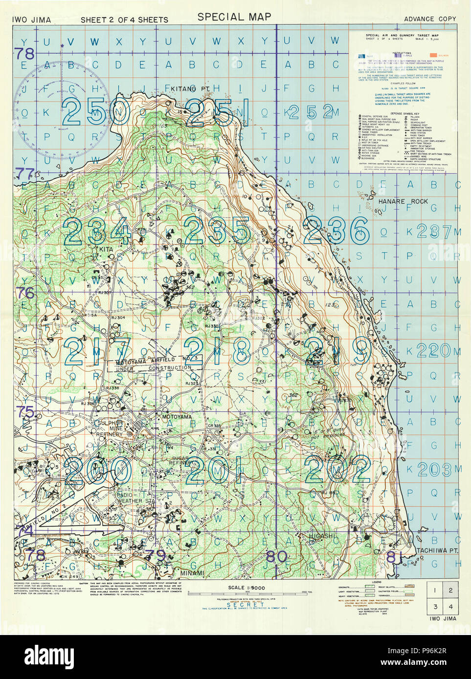 La Seconde Guerre mondiale Site - Carte de cible de tir aérien et d'Iwo Jima Automne 1944 Site Banque D'Images