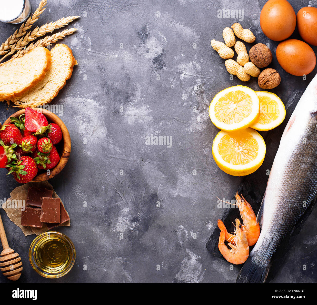 Allergie alimentaire concept. Un assortiment de produits allergiques Banque D'Images