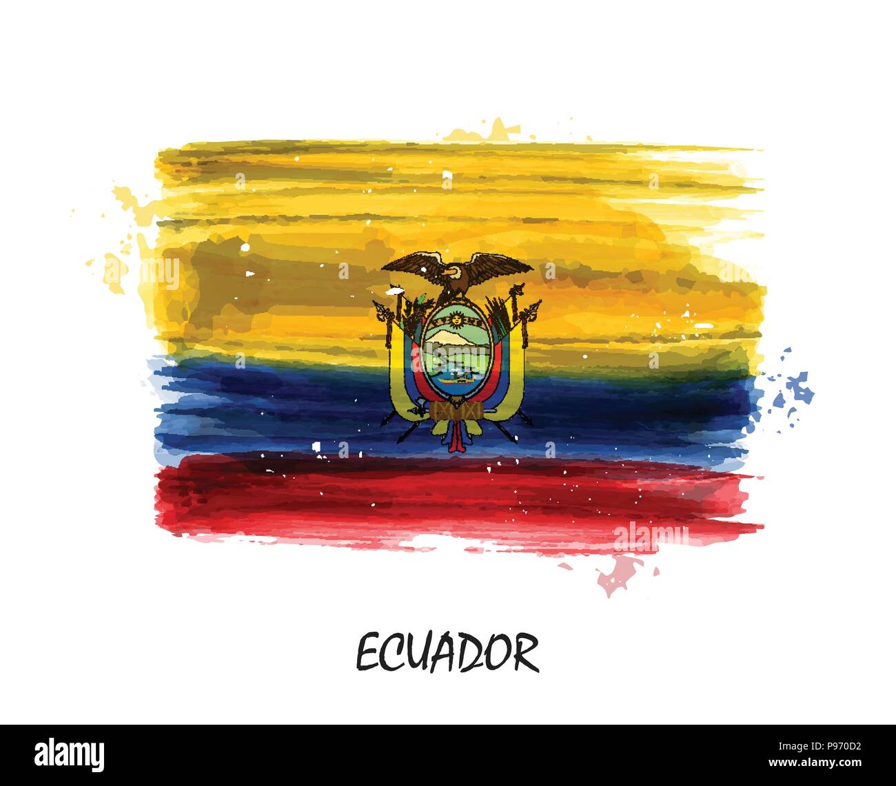 Peinture Aquarelle réaliste drapeau de l'Equateur . Vector . Illustration de Vecteur