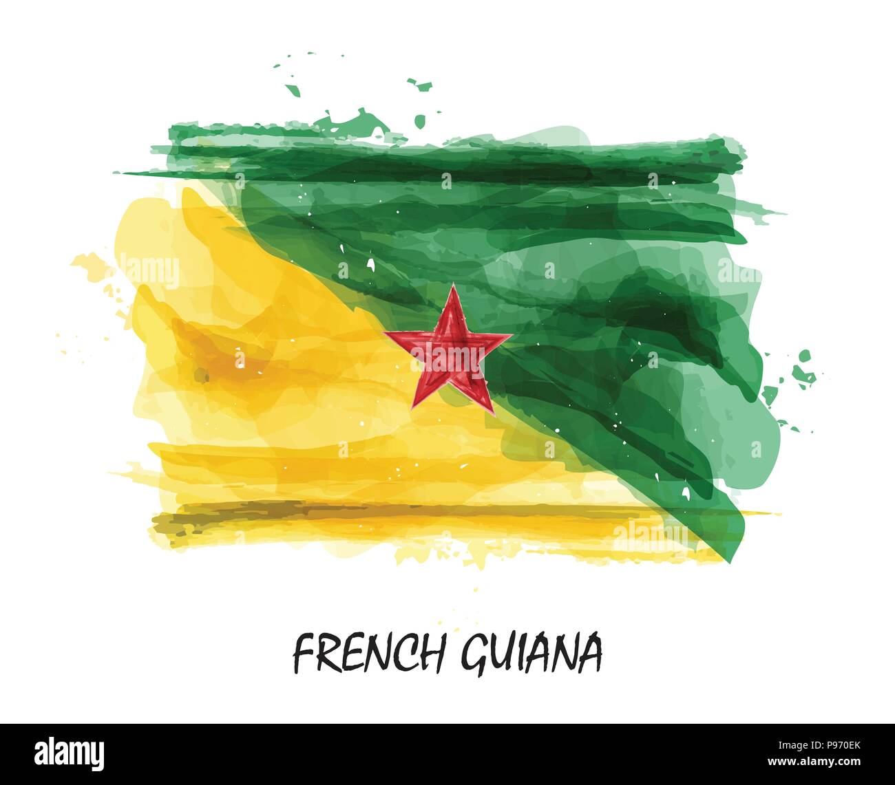 Peinture Aquarelle réaliste drapeau de la Guyane française . Vector . Illustration de Vecteur