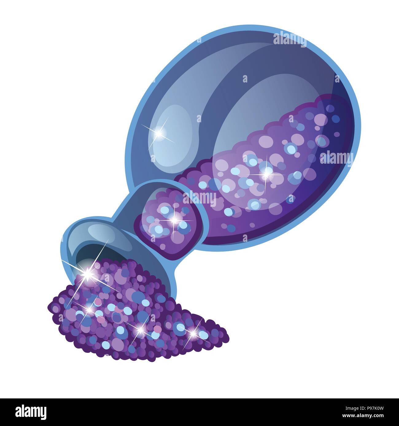 Bouteille en verre violet avec substance granulaire isolé sur un fond blanc. Vector illustration. Illustration de Vecteur