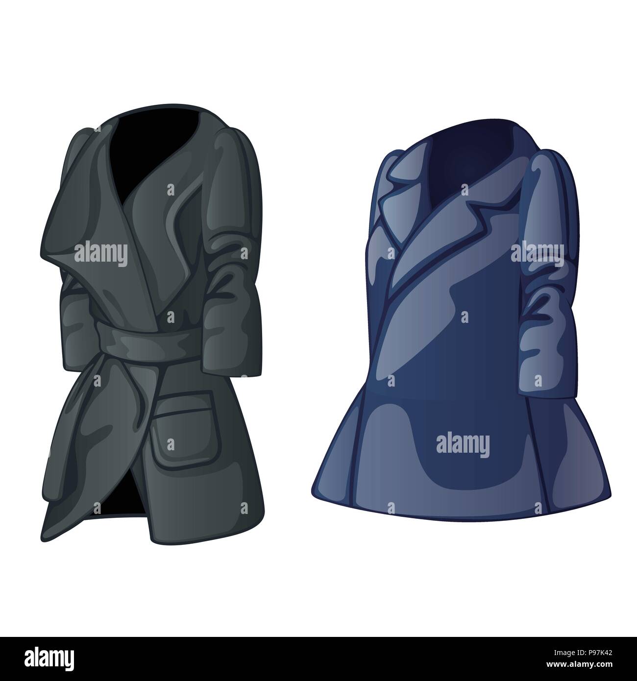 L'ensemble de trench-coat de l'automne et de l'imperméable pour hommes et femmes dans un style unisexe isolé sur fond blanc. Vector illustration. Illustration de Vecteur