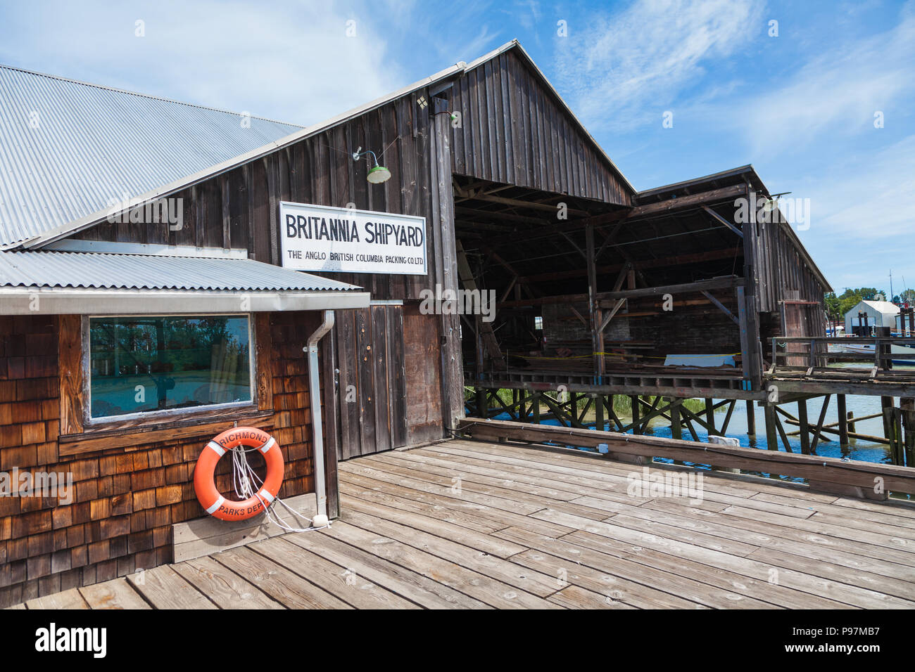 Vue de la rivière Chantier Naval Britannia du patrimoine sur les rives du fleuve Fraser à Steveston (Colombie-Britannique) Banque D'Images