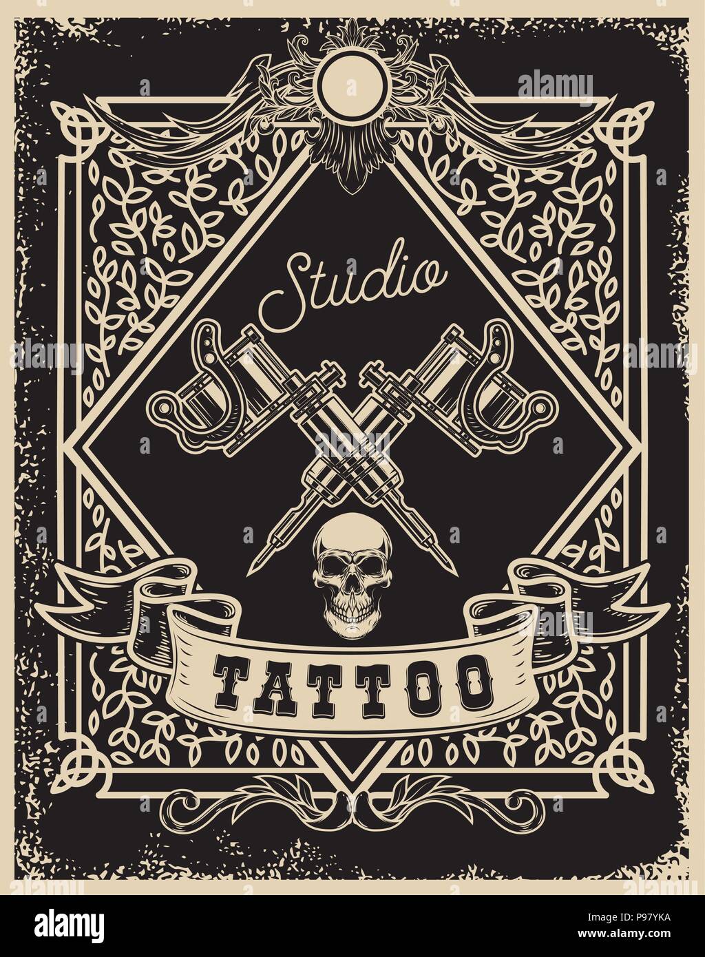 Studio de tatouage modèle d'affiche. Traversée tattoo machines avec tête de  mort. Pour poster, impression, carte de visite, bannière. Image vectorielle  Image Vectorielle Stock - Alamy