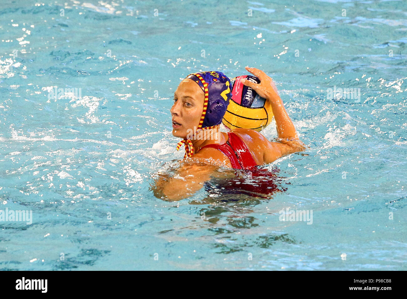 Barcelone, Espagne. 14 juillet 2018, les piscines Bernat Picornell, Barcelone, Espagne ; 33e Championnats de water-polo européen, l'Espagne Femmes contre la Hongrie les femmes ; Marta Bach defender de l'Espagne Crédit : UKKO Images/Alamy Live News Banque D'Images