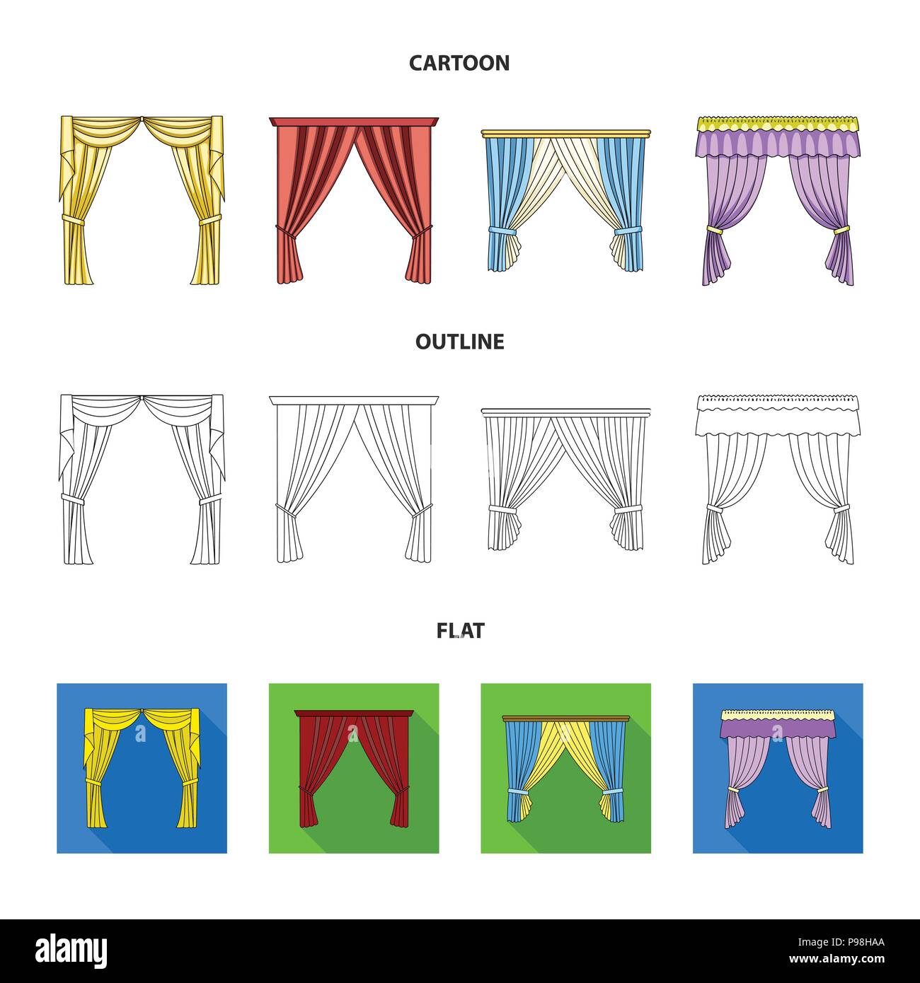 Différents types de rideaux de fenêtre rideaux.set collection icônes de ...