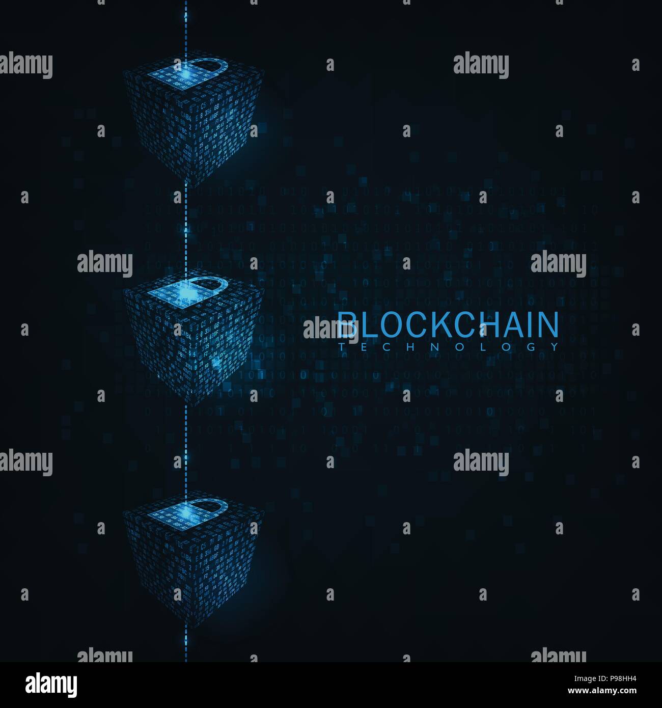 Blockchain résumé technologie concept isométrique connexion numérique .les blocs de données représentant une blockchain cryptocurrency. Illustration de Vecteur