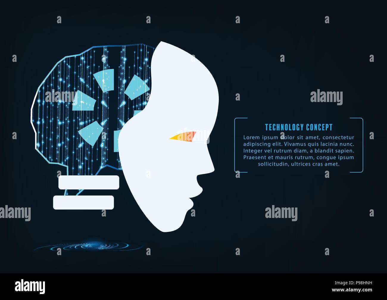 L'intelligence artificielle. Chef de la robot avec un code binaire à l'intérieur de la matrice.cybertechnologies. Illustration de Vecteur