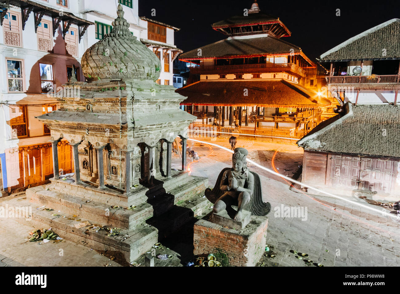 Katmandou, Népal, Bagmati : Unesco figurant Durbar Square de nuit. Banque D'Images